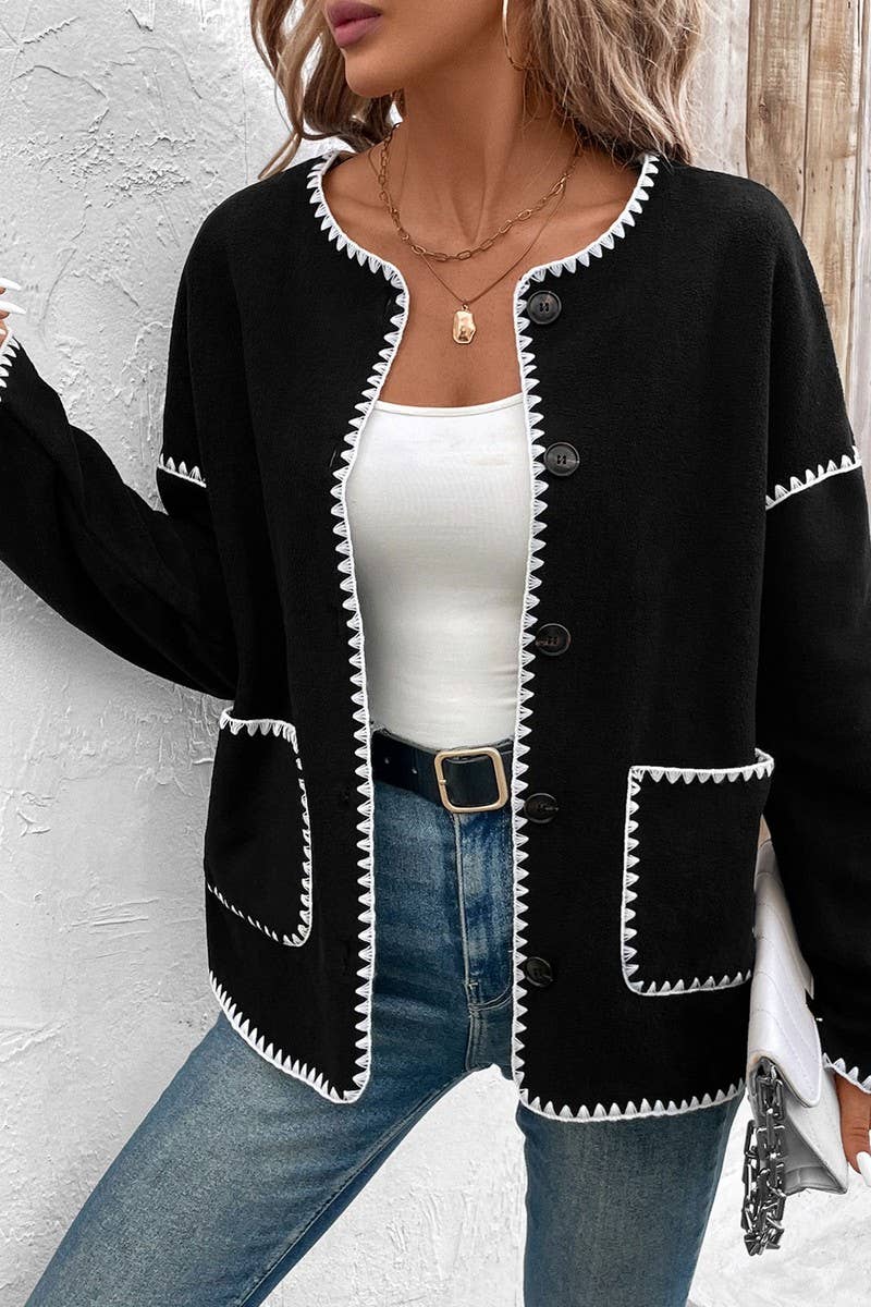 CWOCO0405_ROUND NECK LOOSE COLOR BLOCK POCKET JACKET