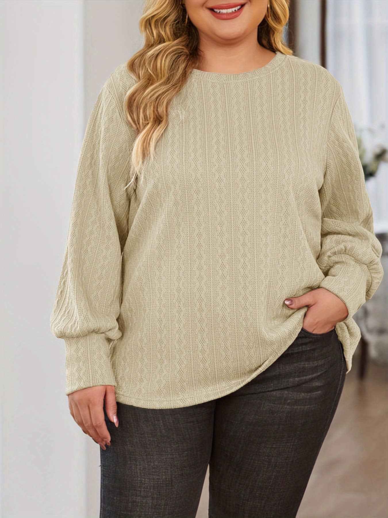 Round-neck fashionable solid-color knit sweater