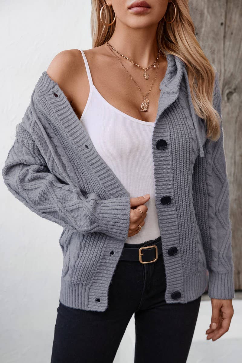 CWOCAL0864_HOODED DRAWSTRING KNITTED CARDIGAN