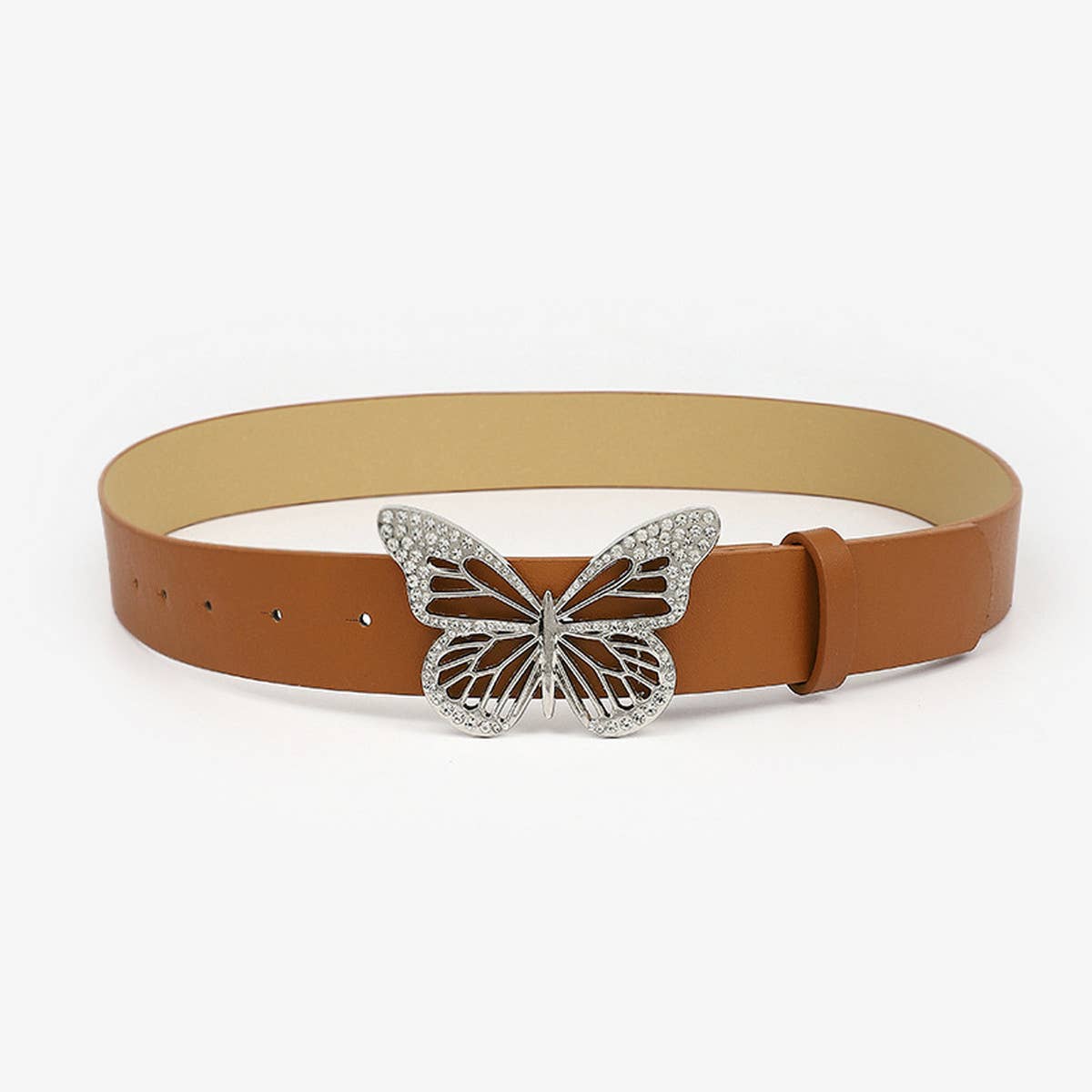 CWABE0889_SIMPLE BUTTERFLY RHINESTONE BUCKLE BELT