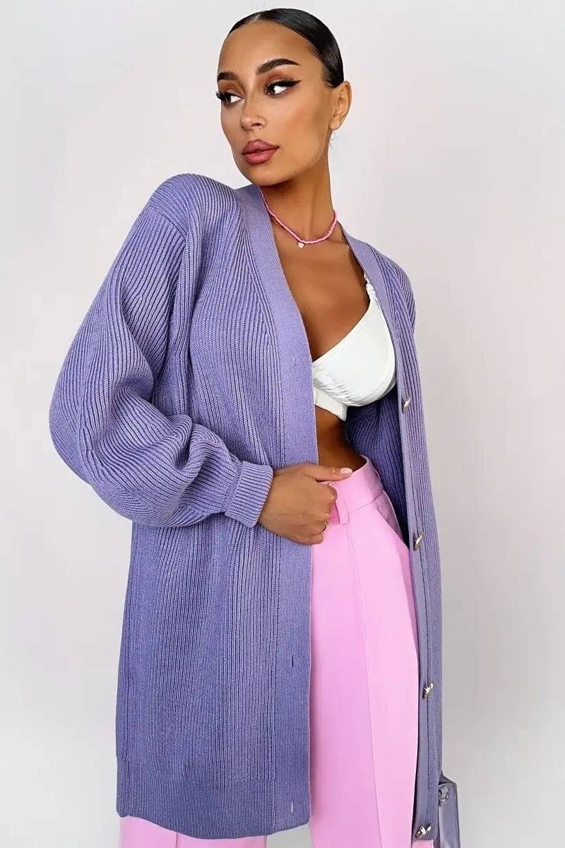 CWOCAL1481_V-NECK SOLID COLOR LENGTH KNITTED SWEATER COATS