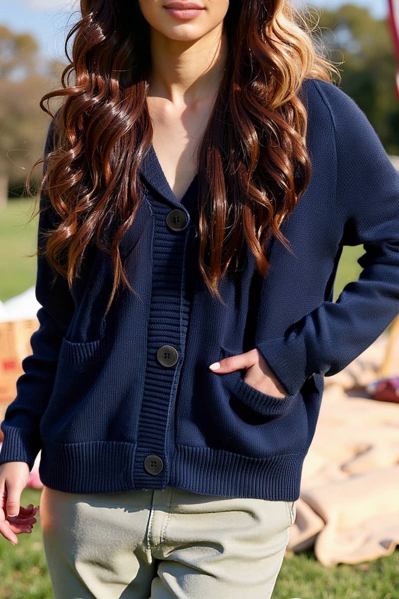 CWOSWL07085_V-NECK CASUAL LOOSE LONG-SLEEVED SWEATER