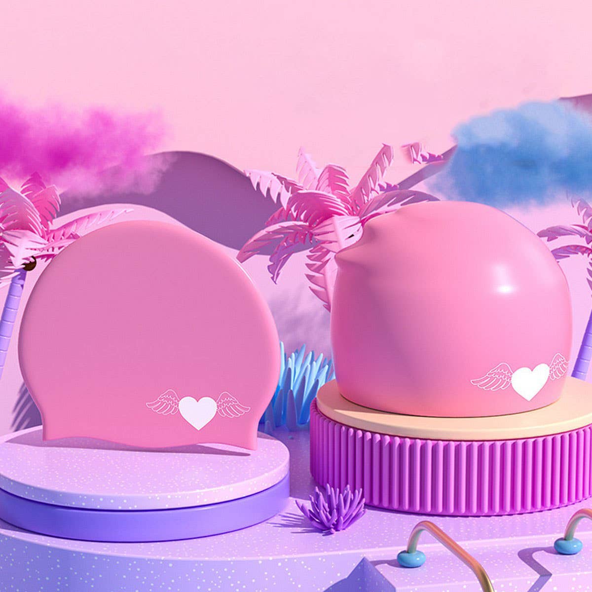 Girls Swim Cap Silicone Waterproof Cute Cartoon