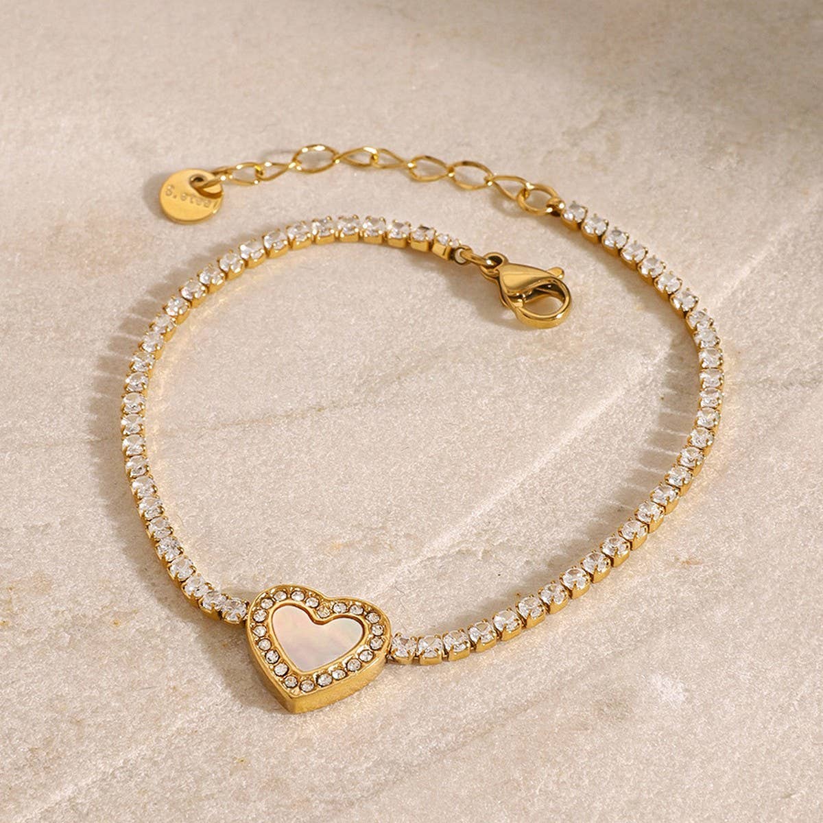 Heart Full-Zircon Bracelet in Titanium Steel