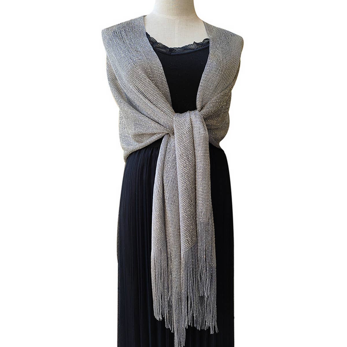 FASHIONABLE GOLD AND SILVER SILK SHAWL