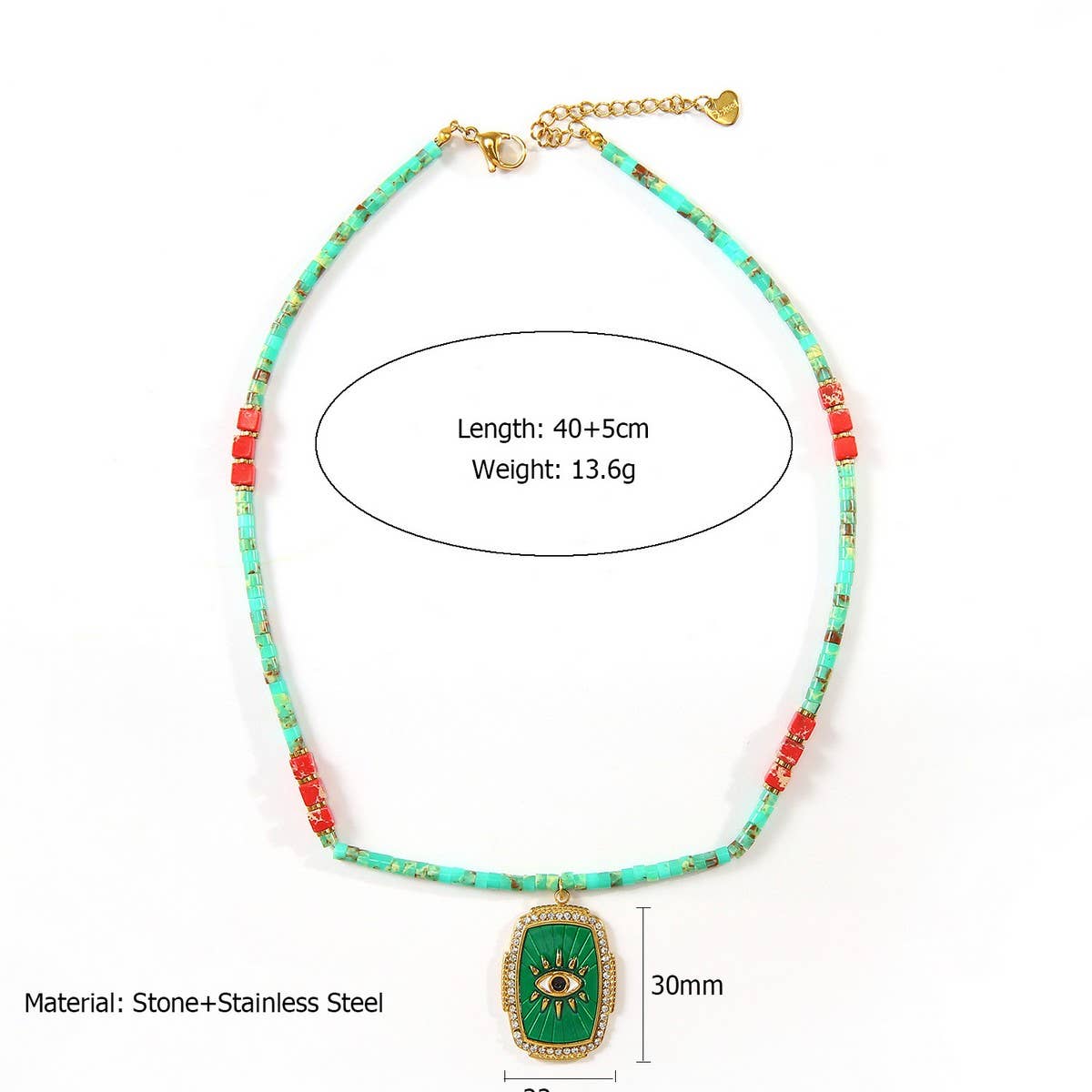 Evil Eye Natural Stone Beaded Handmade Necklace_CWMM8871