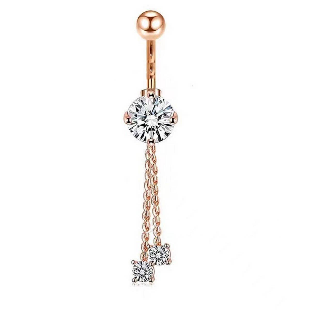 Long Chain CZ Belly Ring with Copper Piercing