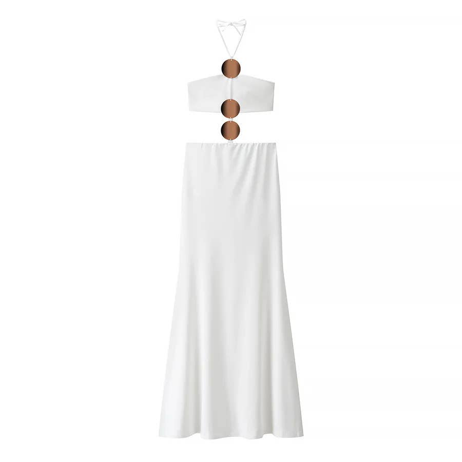 One-shoulder cutout halter sequined dress