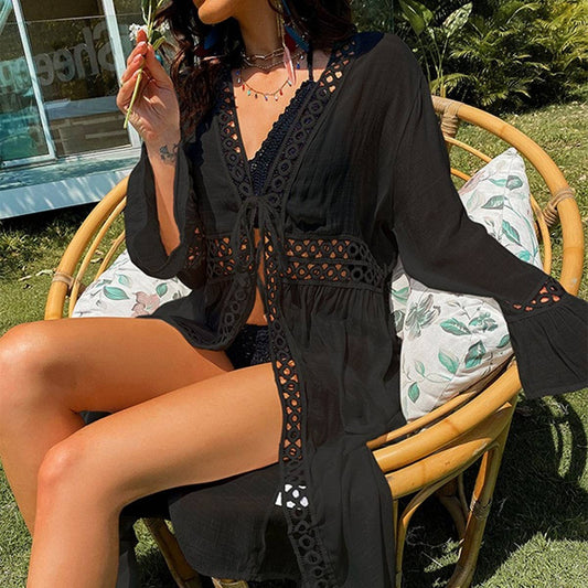 Lace Patchwork Cotton Beach Cover-Up Cardigan