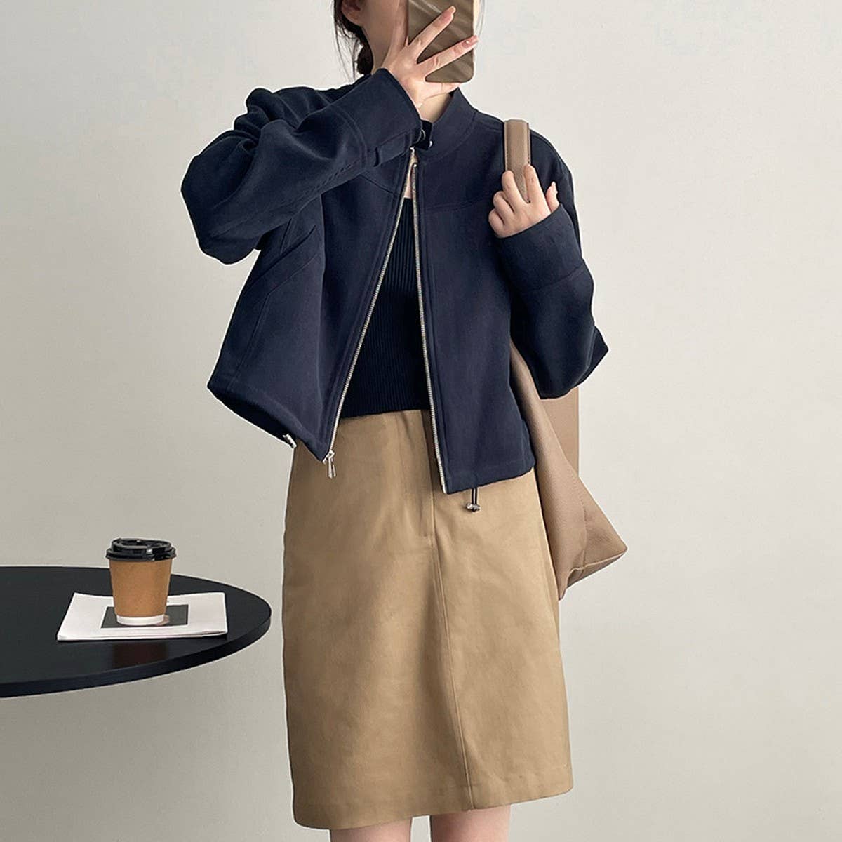 Vintage stand-up collar suede short jacket