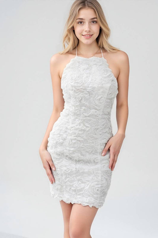 CWDHL01125_SLEEVELESS HALTER ROSE STRAP BODYCON DRESS