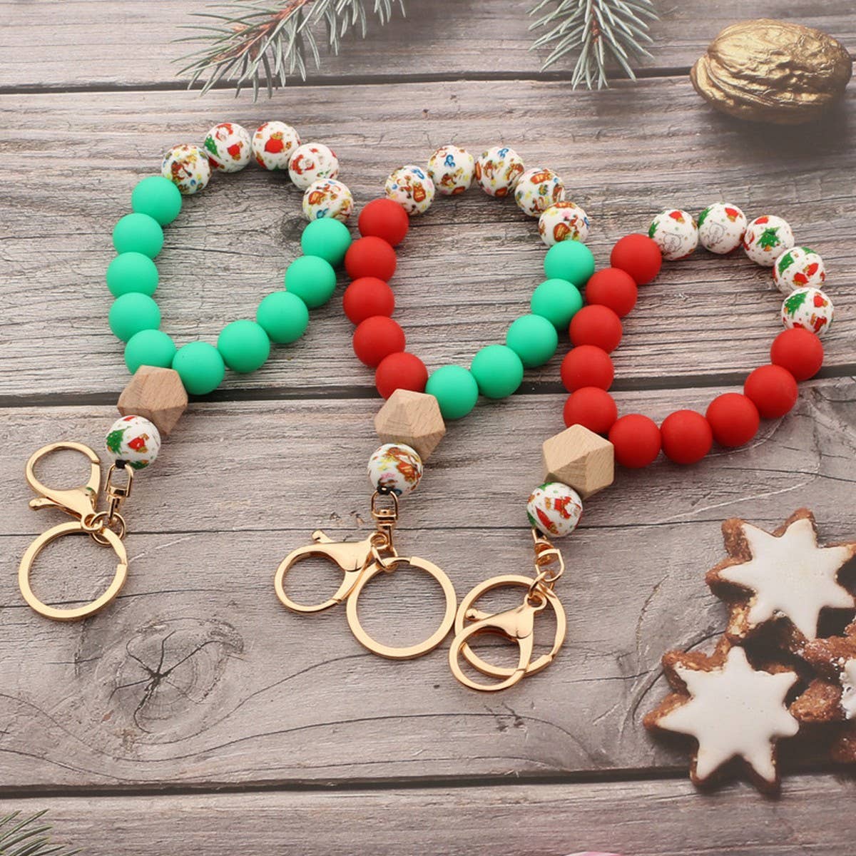 Holiday Silicone Bead Keychain Bracelet Gift