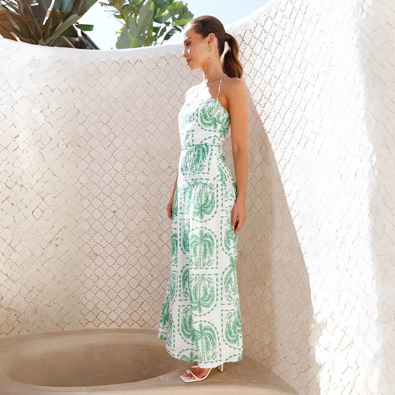 Sexy strapless floral tie-back long dress