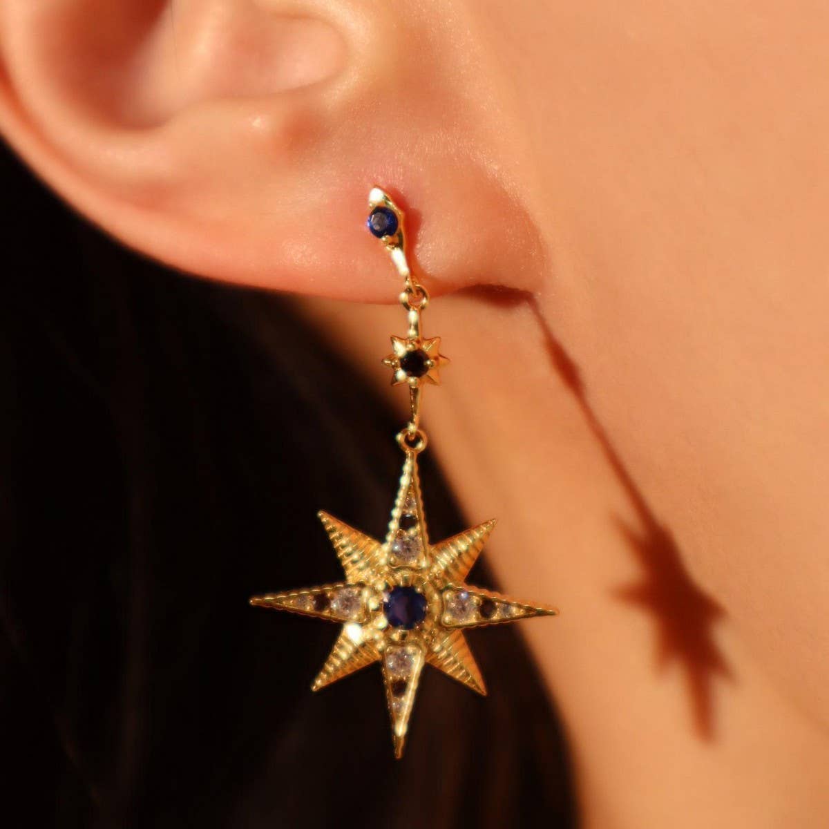 Asymmetrical Star Moon CZ Stud Earrings Vintage_CWAJE5110