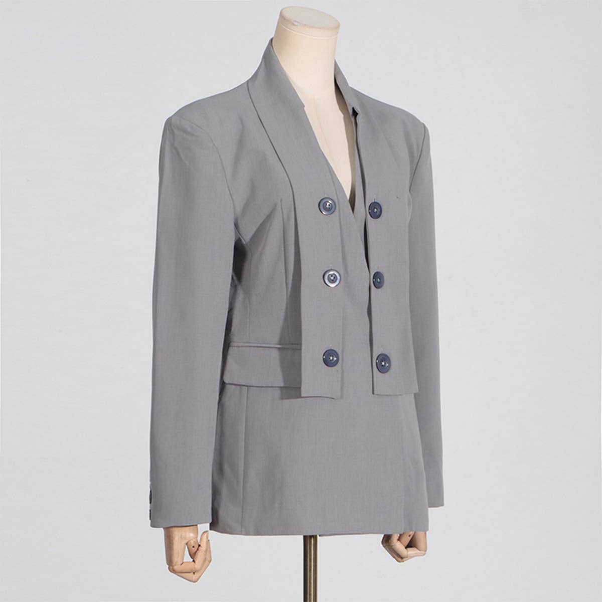 Elegant Solid Blazer with Button Patch Design