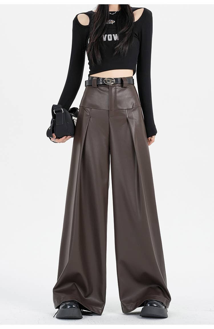 Retro and versatile casual PU leather pants