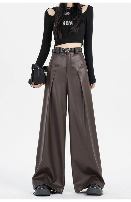 Retro and versatile casual PU leather pants