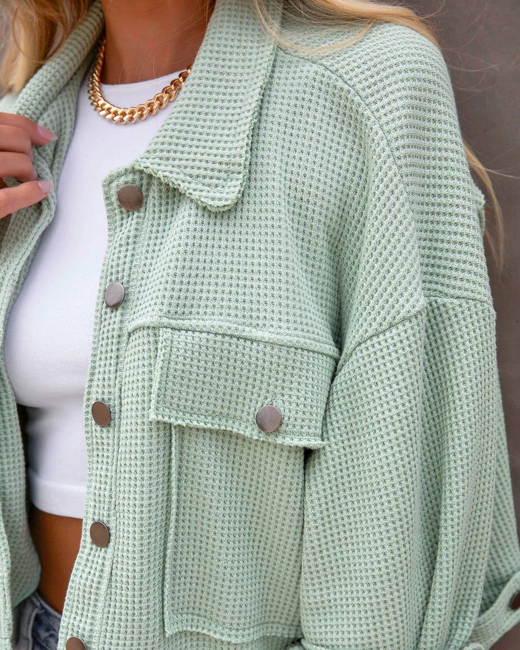 Lapel Waffle short and simple coat