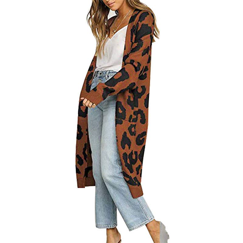 FASHION LEOPARD JACQUARD BUTTON-DOWN CARDIGAN