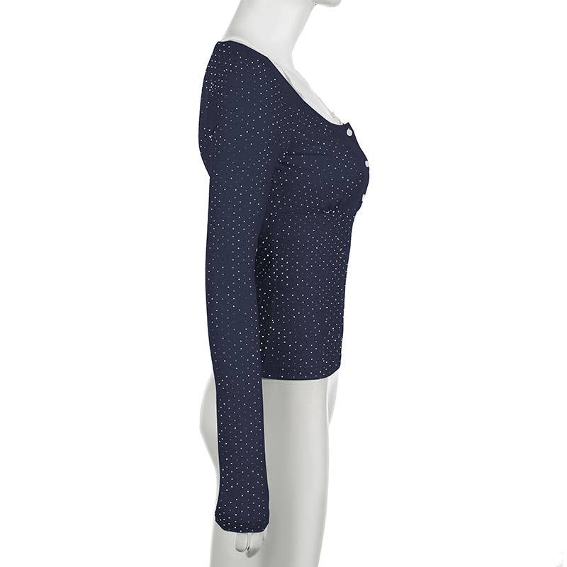 SIMPLE WAVE POINT PRINTED FAKE TWO SLIM T-SHIRT