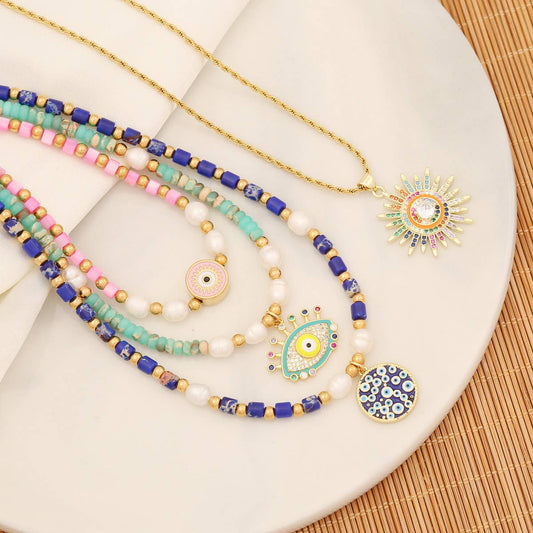 NATURAL STONE NECKLACE PERSONALIZED EYE PENDANT