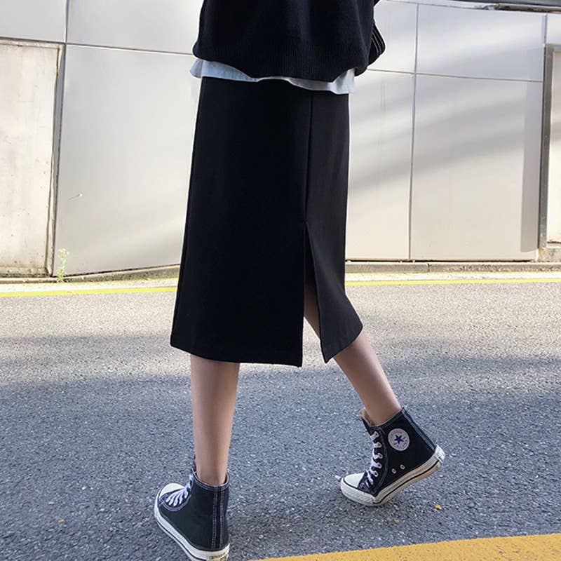 SPLIT A-LINE HIGH WAIST SLIM STRAIGHT TUBE SKIRT