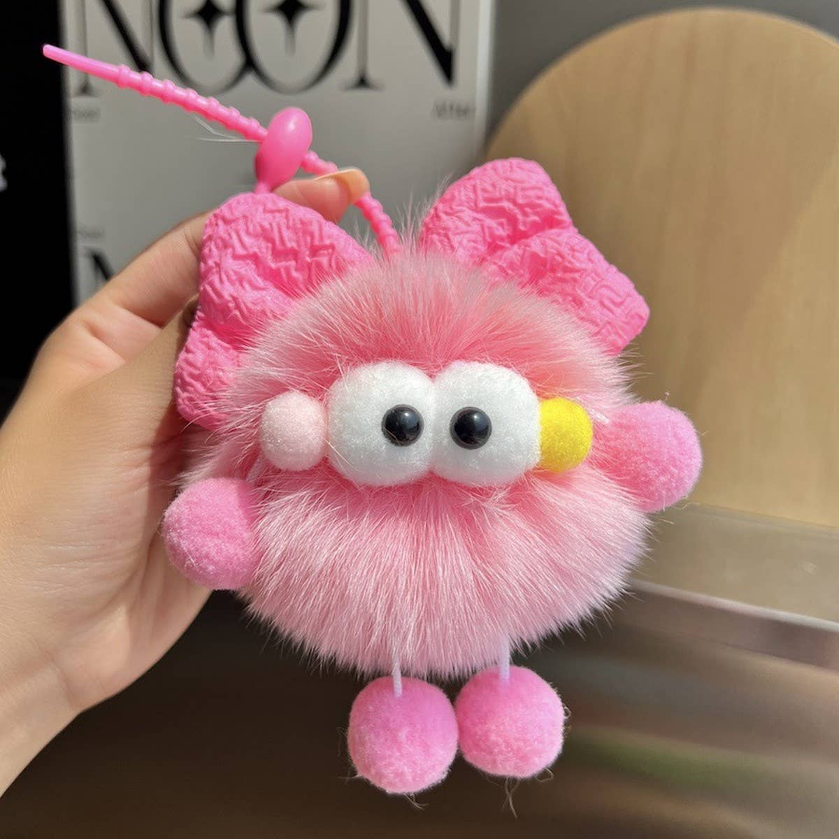 CUTE BOWKNOT BIG EYES CAR KEYCHAIN PLUSH PENDANT