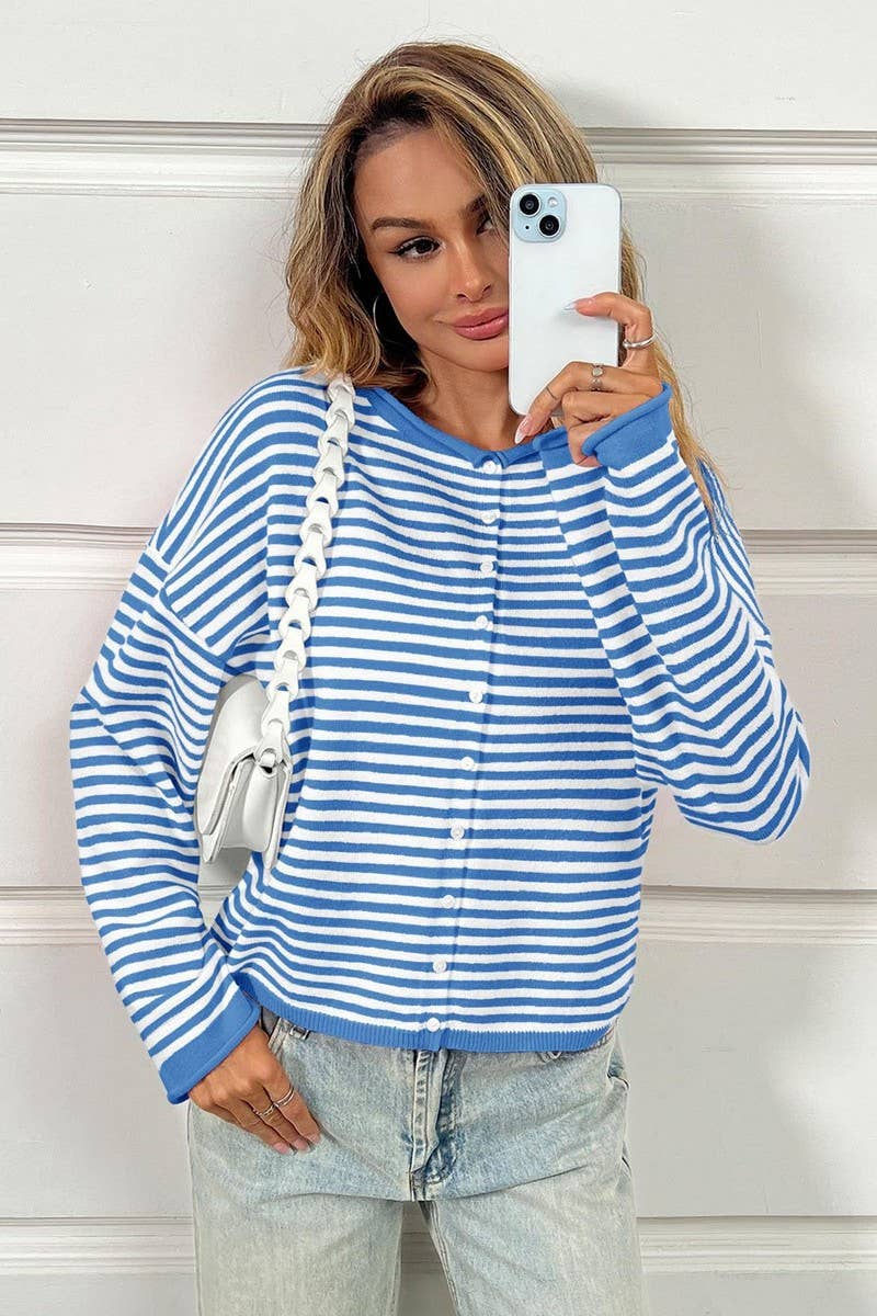 CWOCAL00609_STRIPED COLORBLOCK LONG SLEEVE CARDIGAN SWEATER