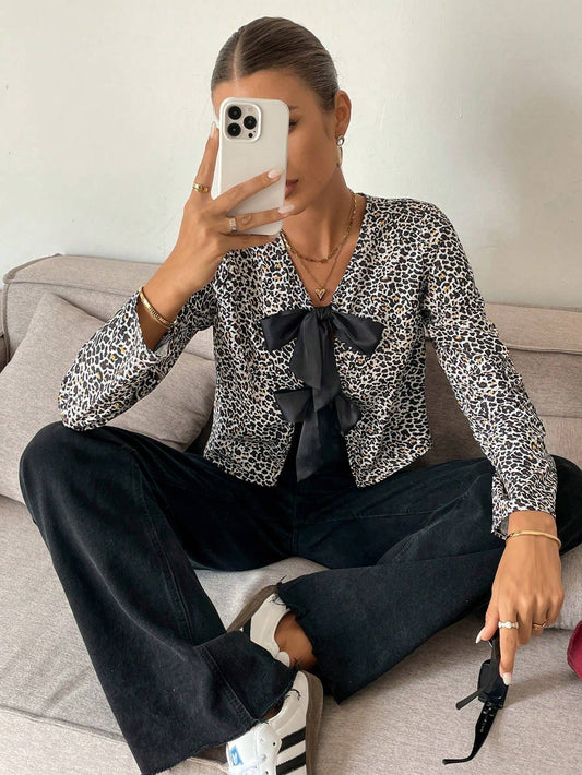 FASHION DESIGN SENSE LONG SLEEVE LEOPARD CARDIGAN