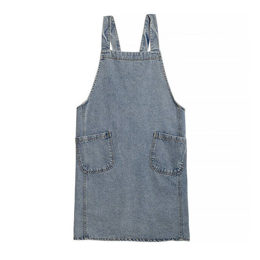 Cotton Canvas Washed Denim Apron with pockets