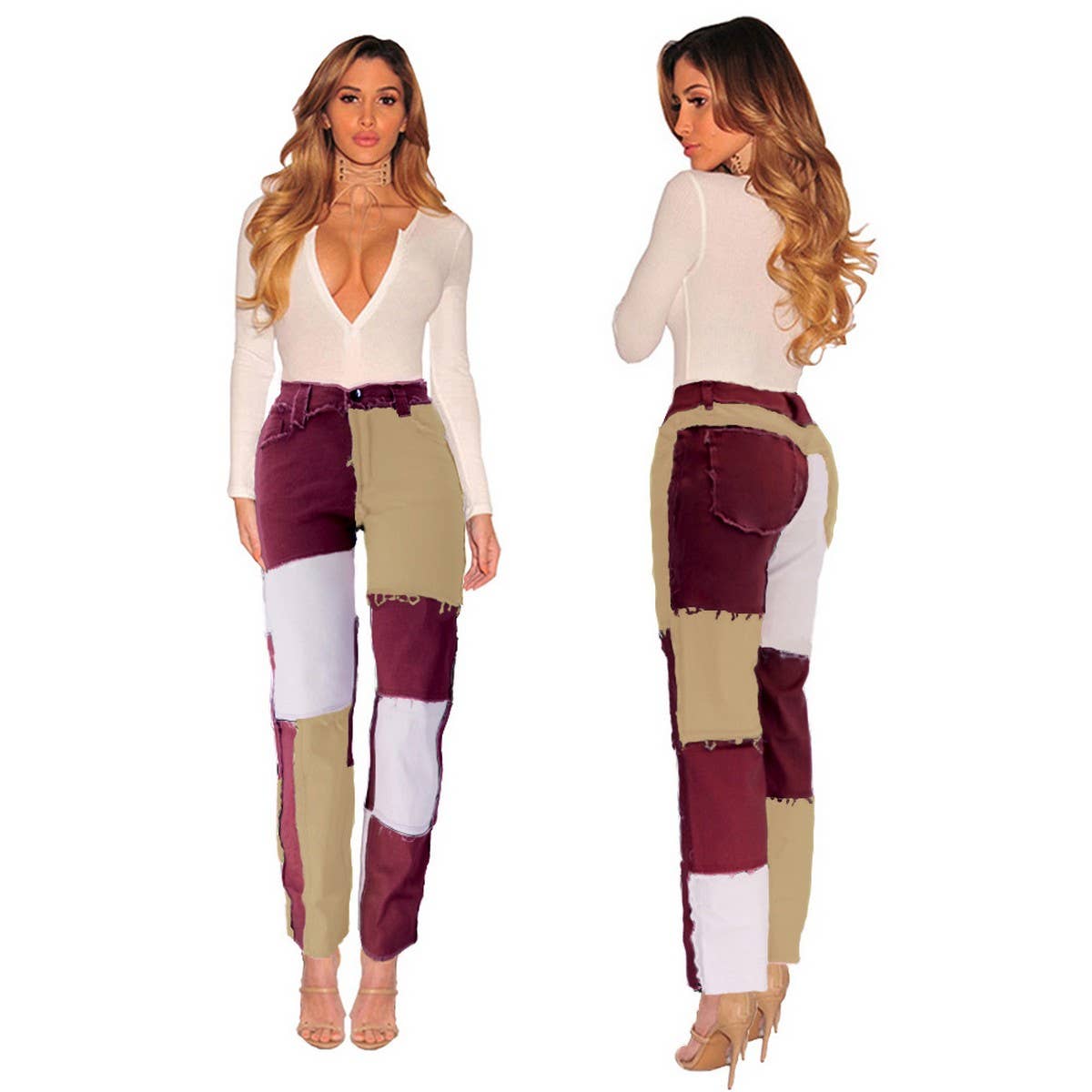 WOMENS DENIM PATCHWORK JEANS_CWJP0165