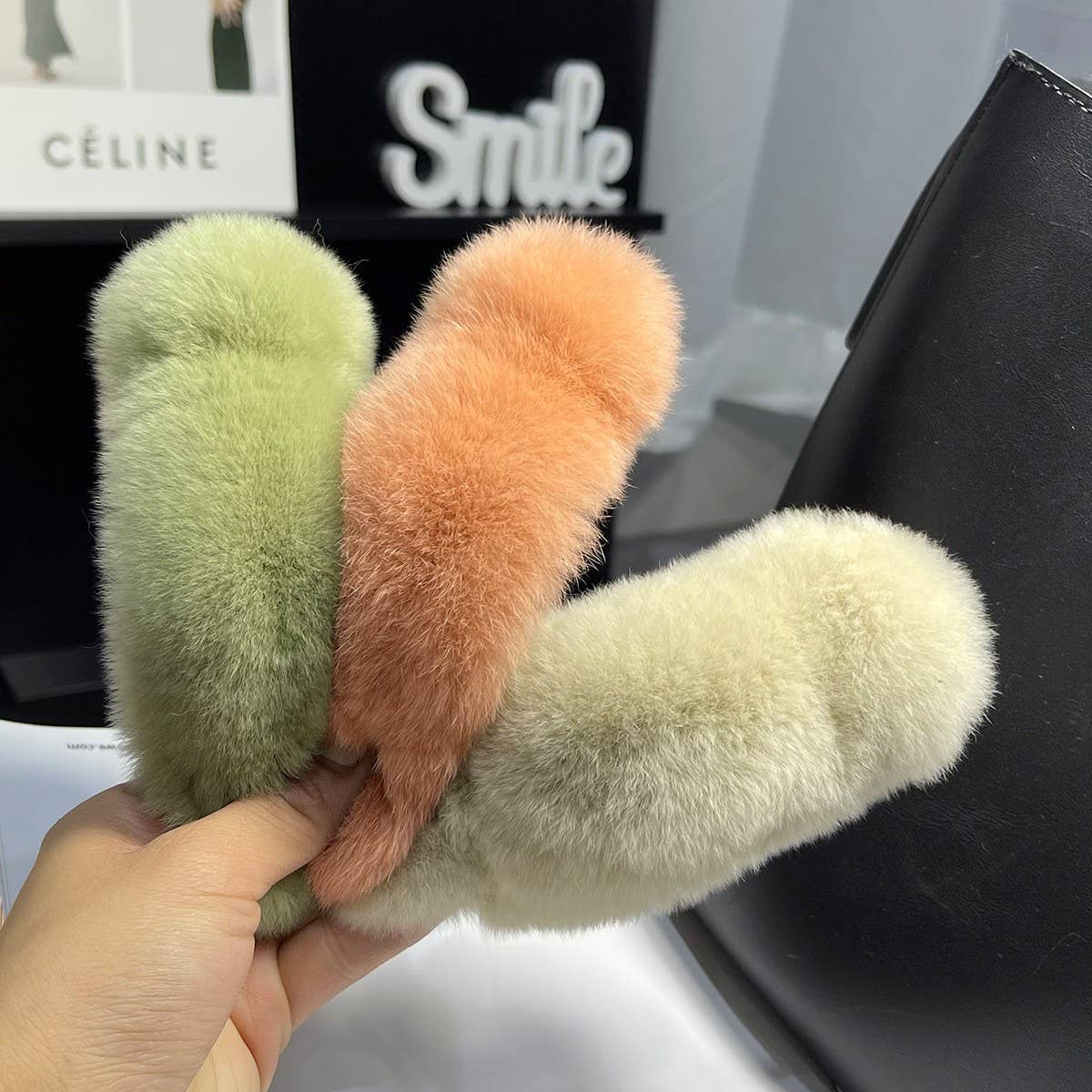 Fuzzy Bunny Fur Hair Claw, Large Lazy Style Clip