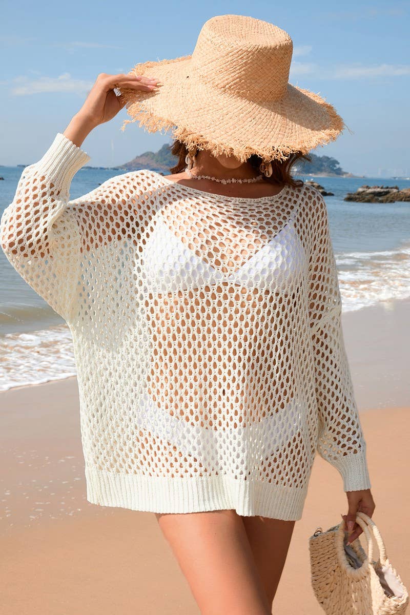 CWOSWL2076_Round Neck Long Sleeve Bikini Cover Top