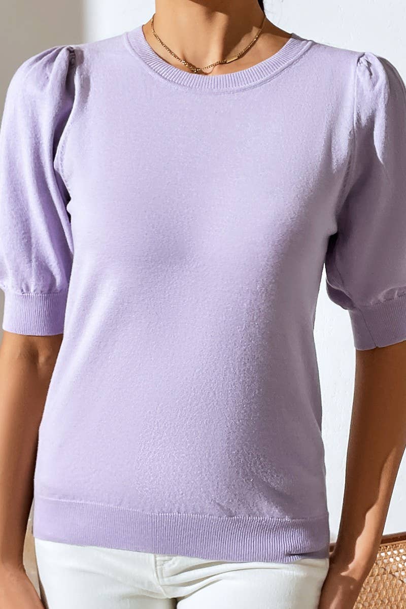 Cwtts0731_Crew Neck Puff Short Slv Soft Pullover Sweater