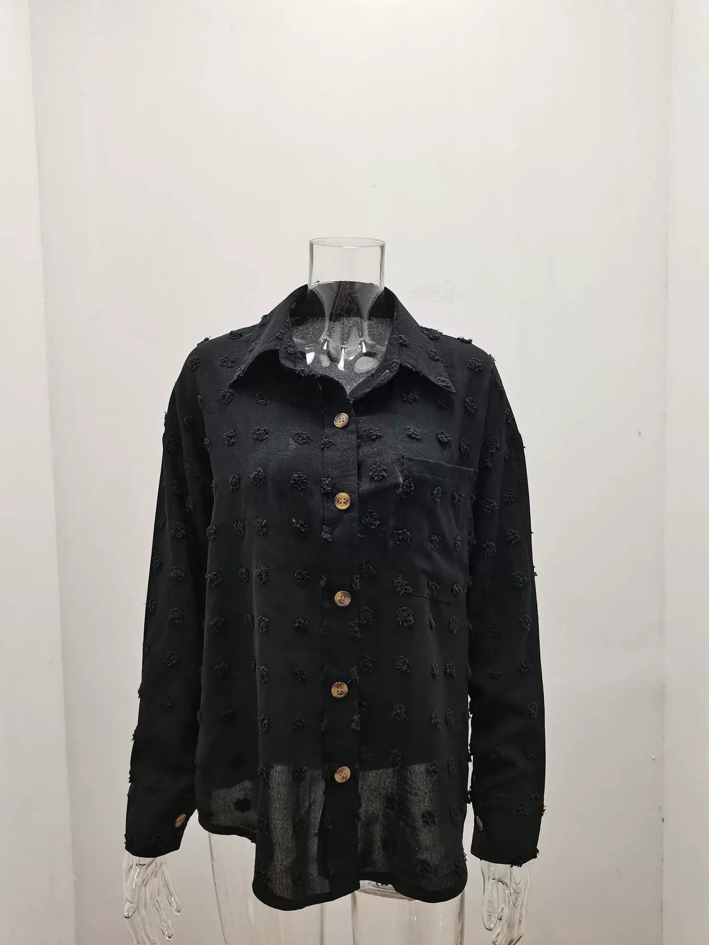 SOLID COLOR CHIFFON JACQUARD BREASTED SHIRT