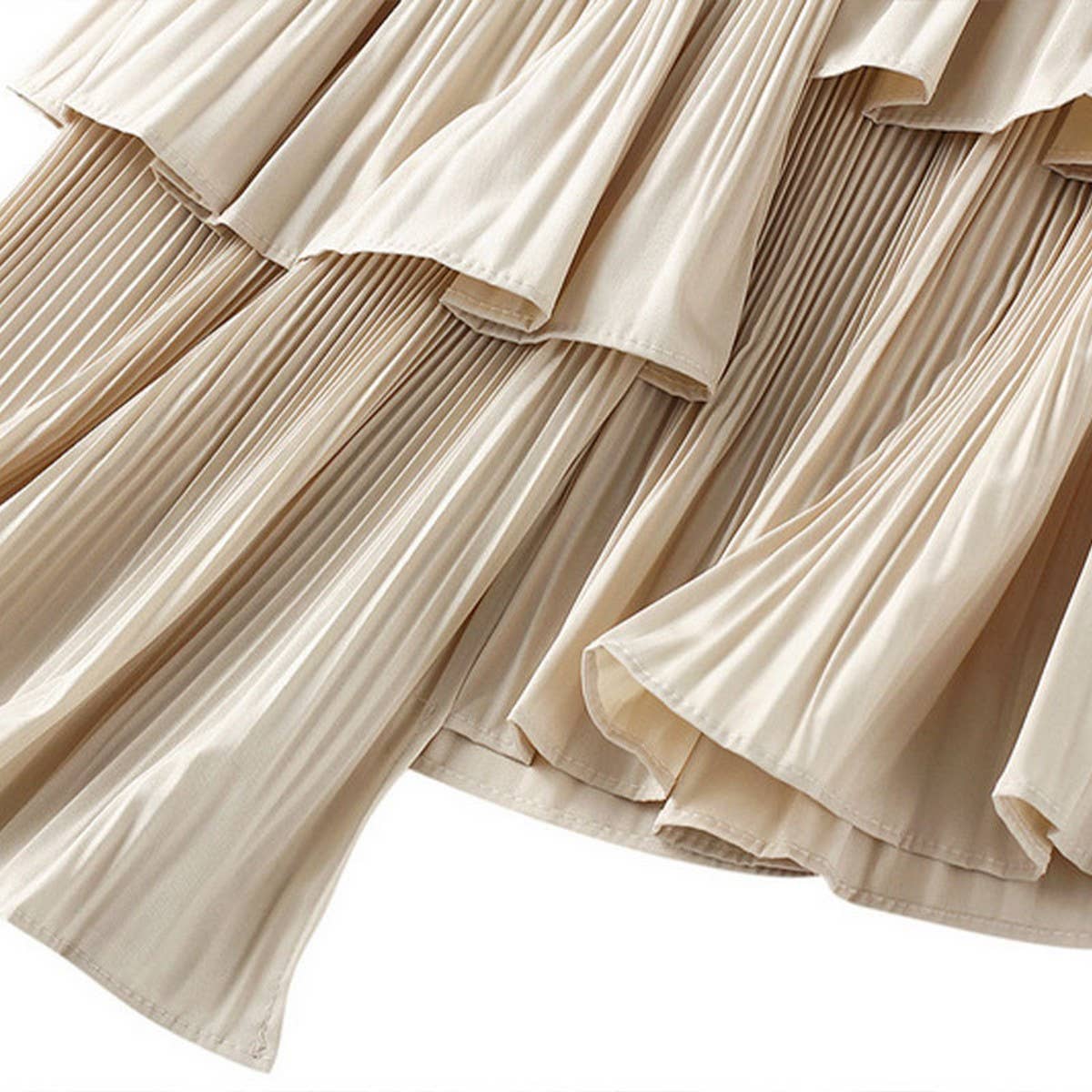 Asymmetrical Ruffled Pleated Tiered Midi Skirt_CWBMS0392