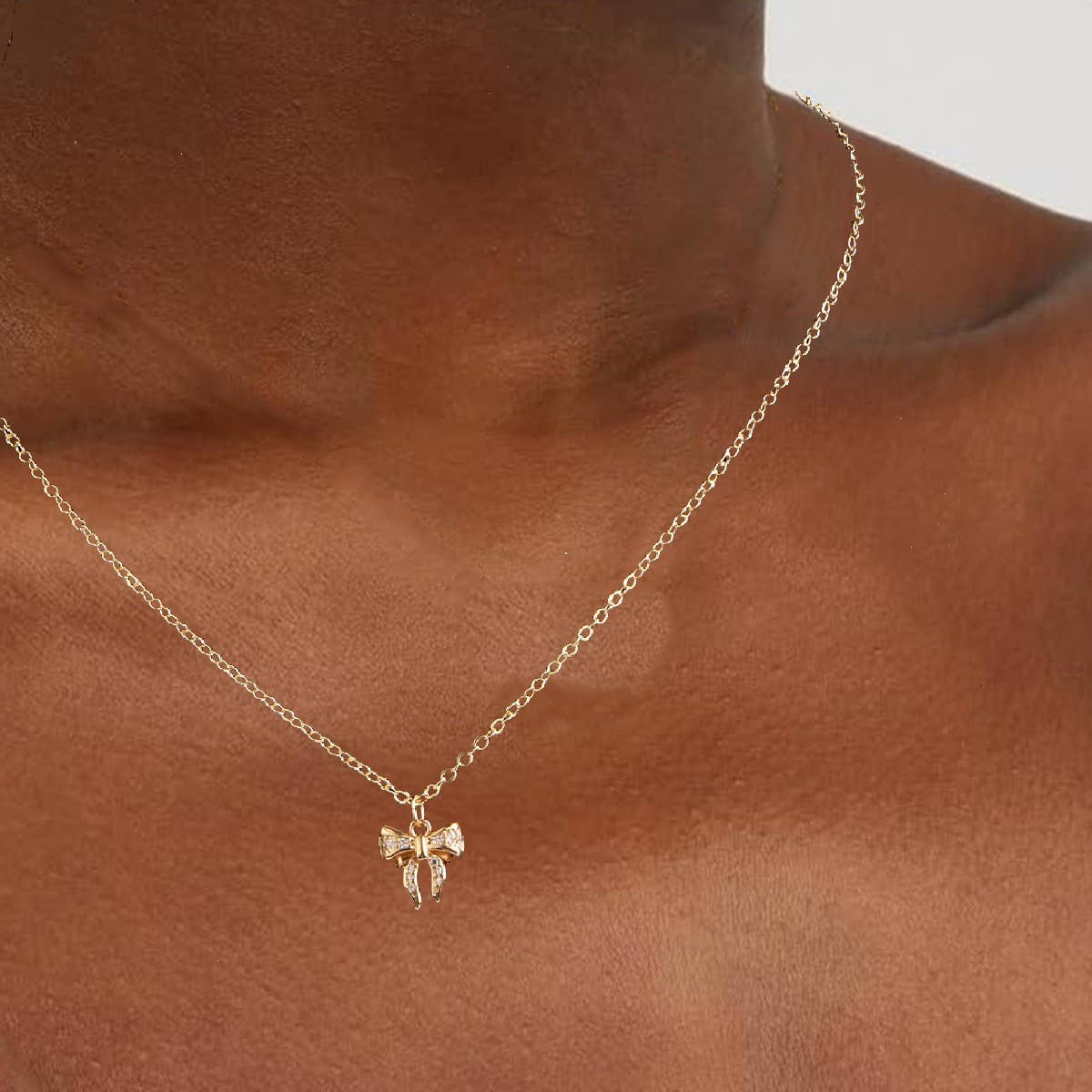 Copper-plated bow collarbone necklace