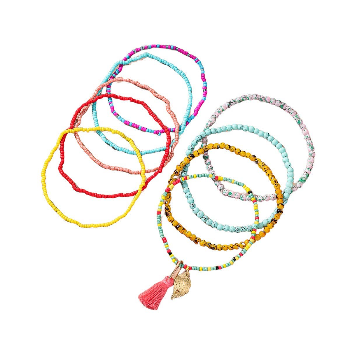 Beachy Anklet Set ??Handmade Beads & Pearl Tassels_CWMM6348