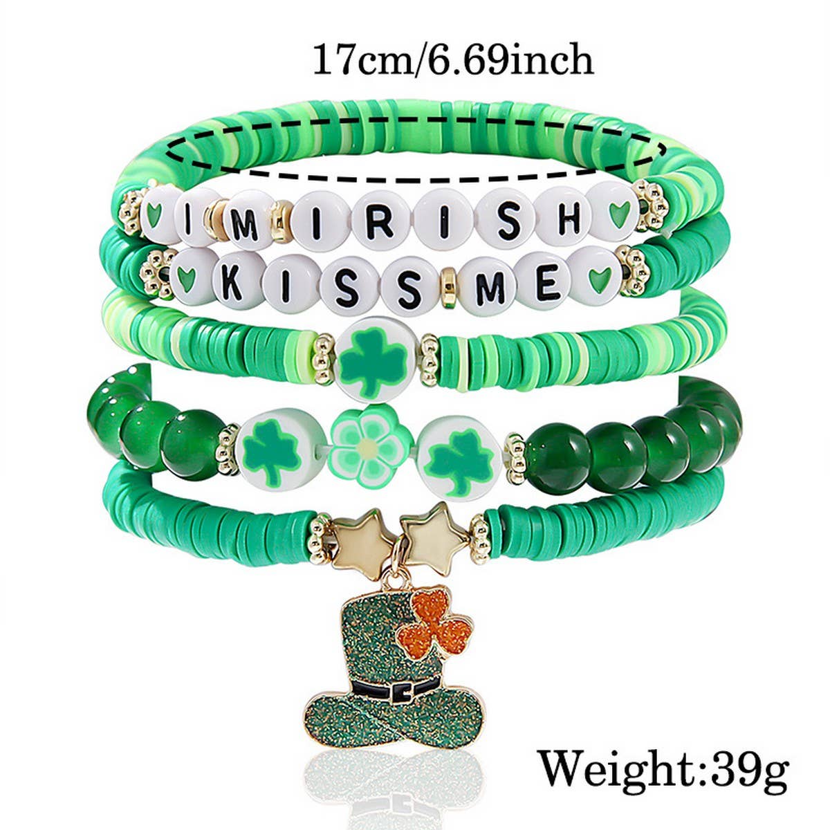 ST. PATRICK'S DAY LUCKY CLOVER CHARM BRACELET SET_CWMM3507