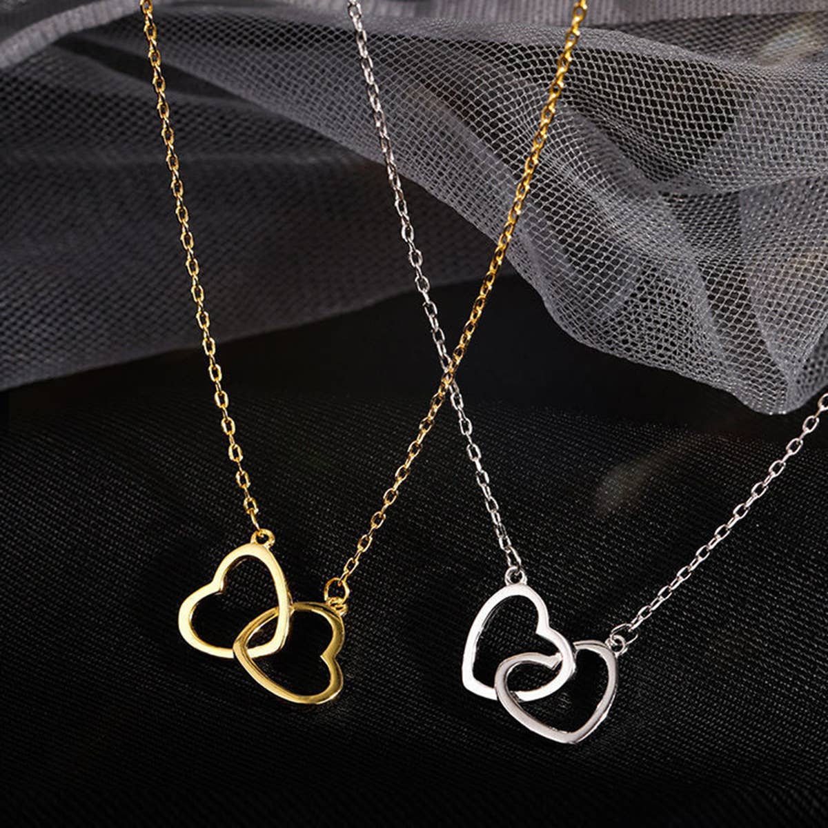 Cold wind design feeling double ring heart clavicle chain