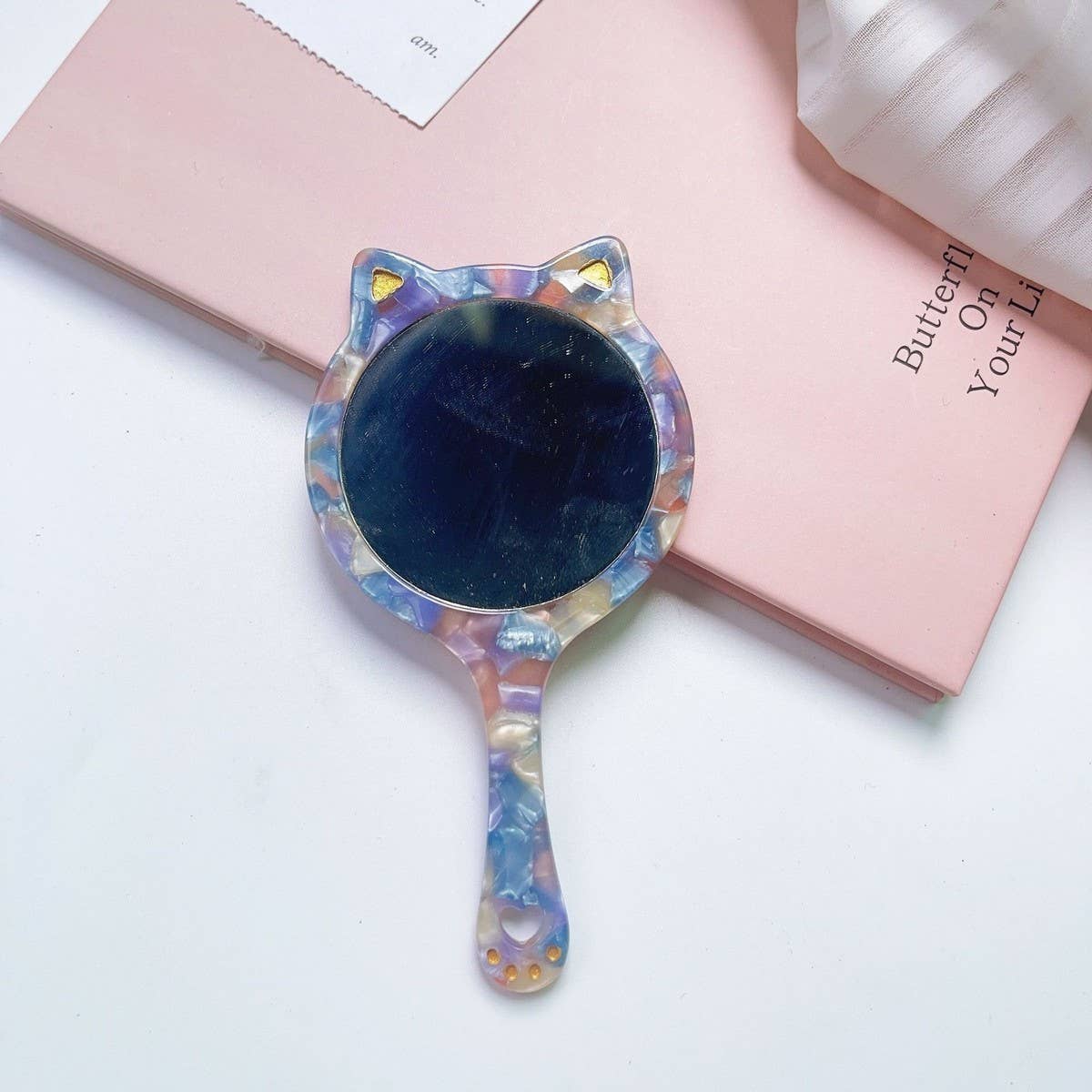 Acetate Cat-Shaped Portable Makeup Mirror_CWMM6394