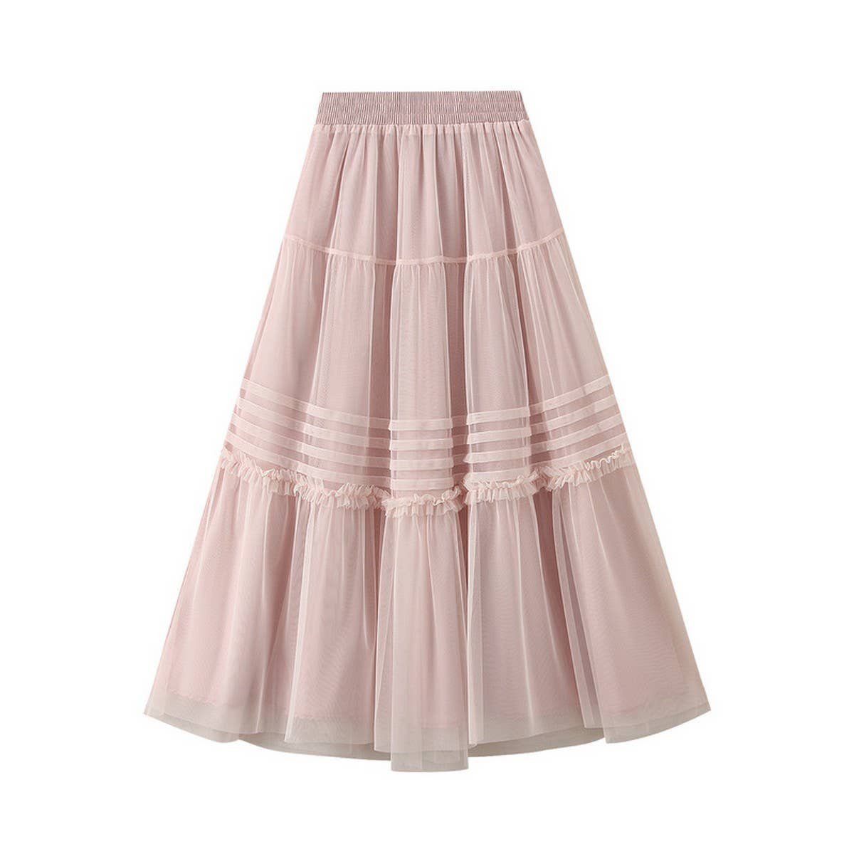 Vintage Pleated Lace Trim Tulle Maxi Skirt