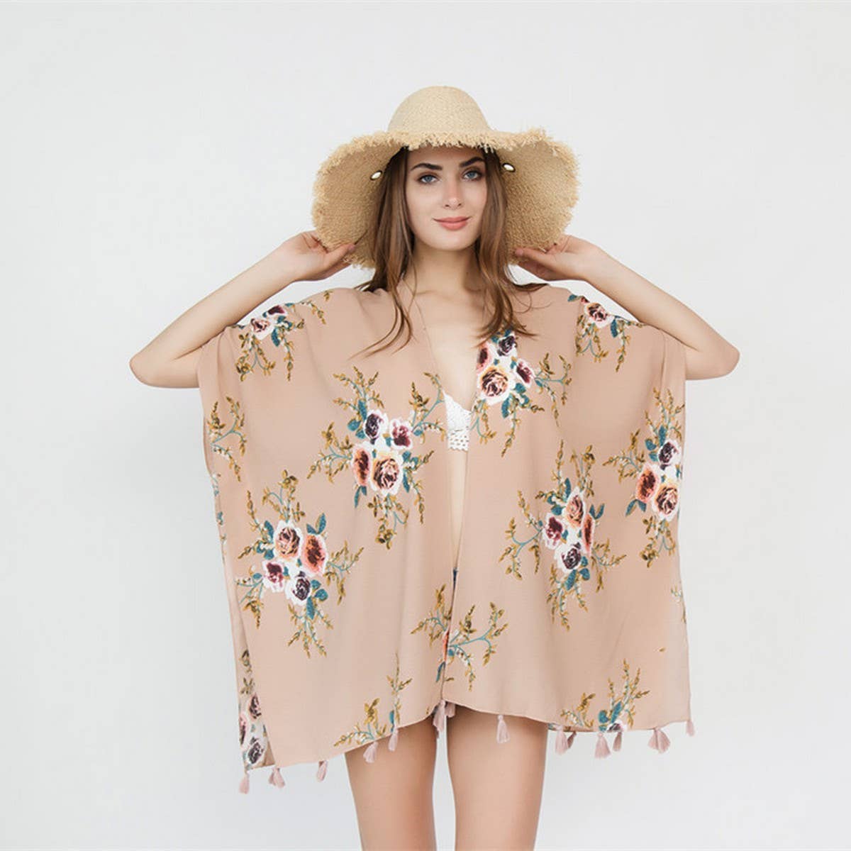FLORAL PRINT FRONT OPEN KIMONO FOR SUMMER WOMENS