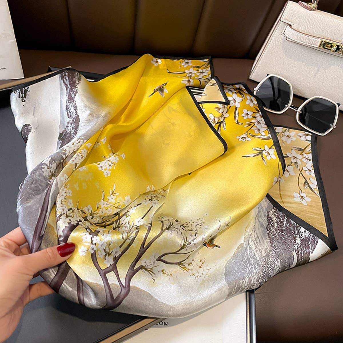 Camellia Silk Scarf - French Retro Square Wrap_CWASC0618