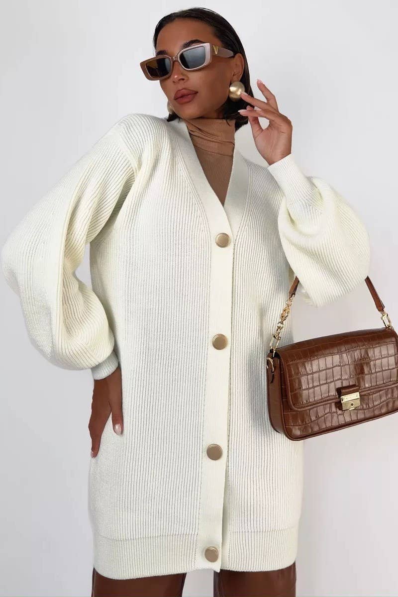 CWOCAL1481_V-NECK SOLID COLOR LENGTH KNITTED SWEATER COATS