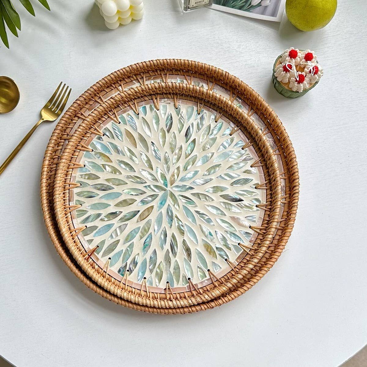 RATTAN FRUIT PLATE TEA ROOM SHELLBASKET ROUND PLATE_CWMM4495