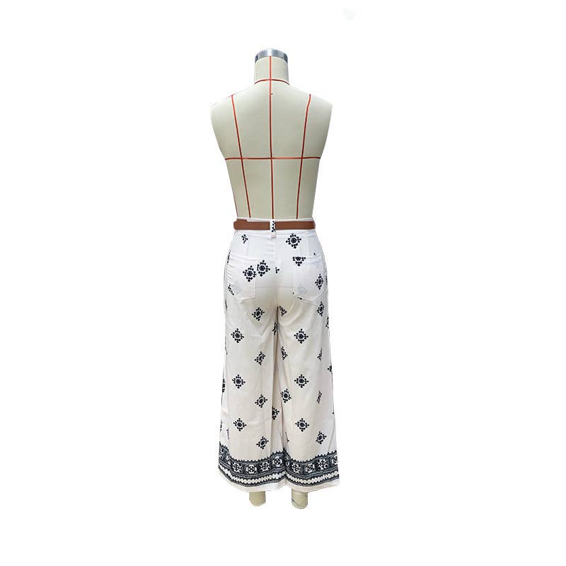 Printed Bohemian beach high waist wide-leg pants