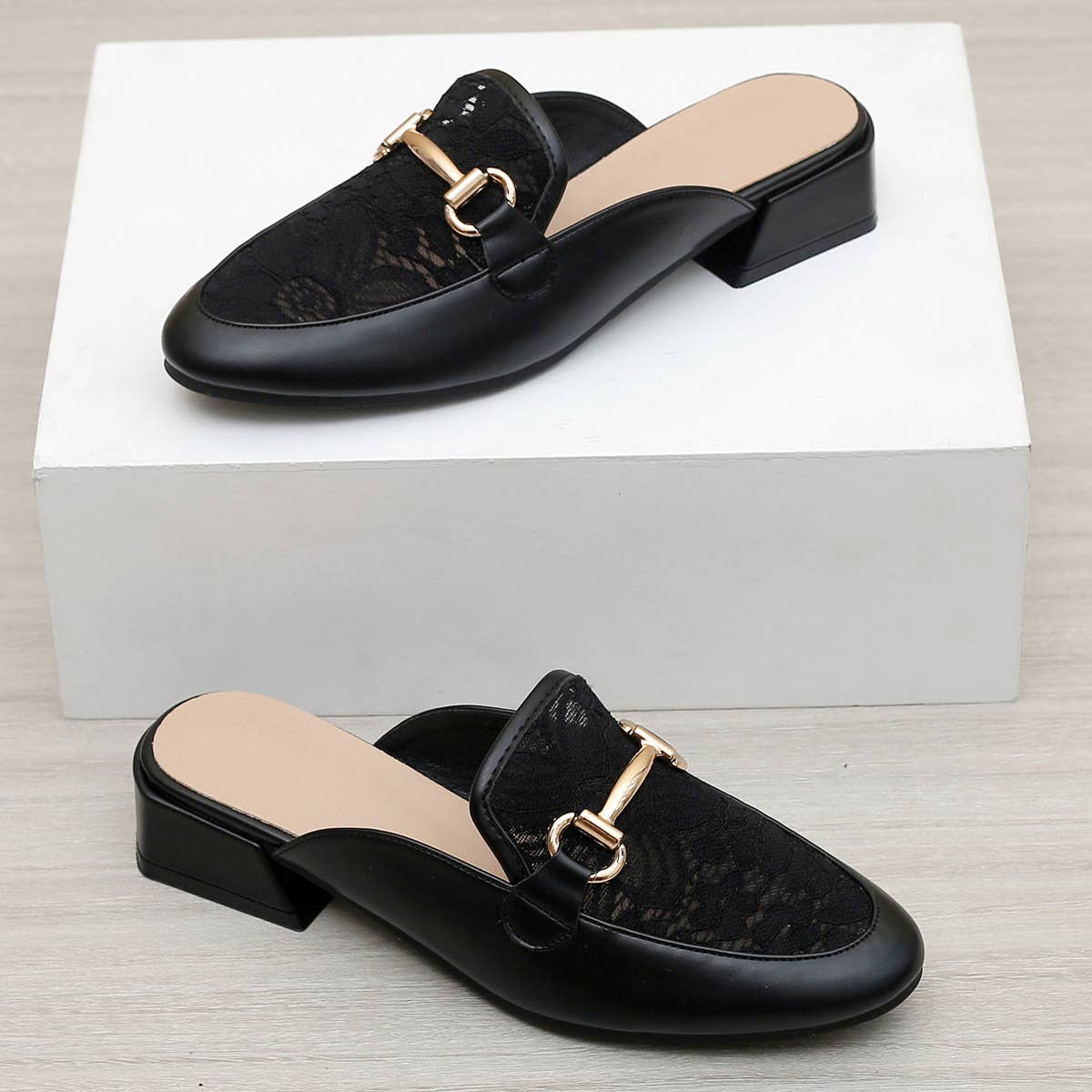 MEDIUM HEEL CASUAL THICK HEEL HALF SLIPPERS MULES