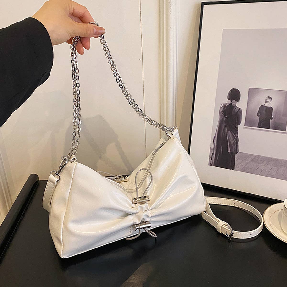 CHAIN PLEATED BAG VERSATILE SHOULDER BAG_CWAB2088