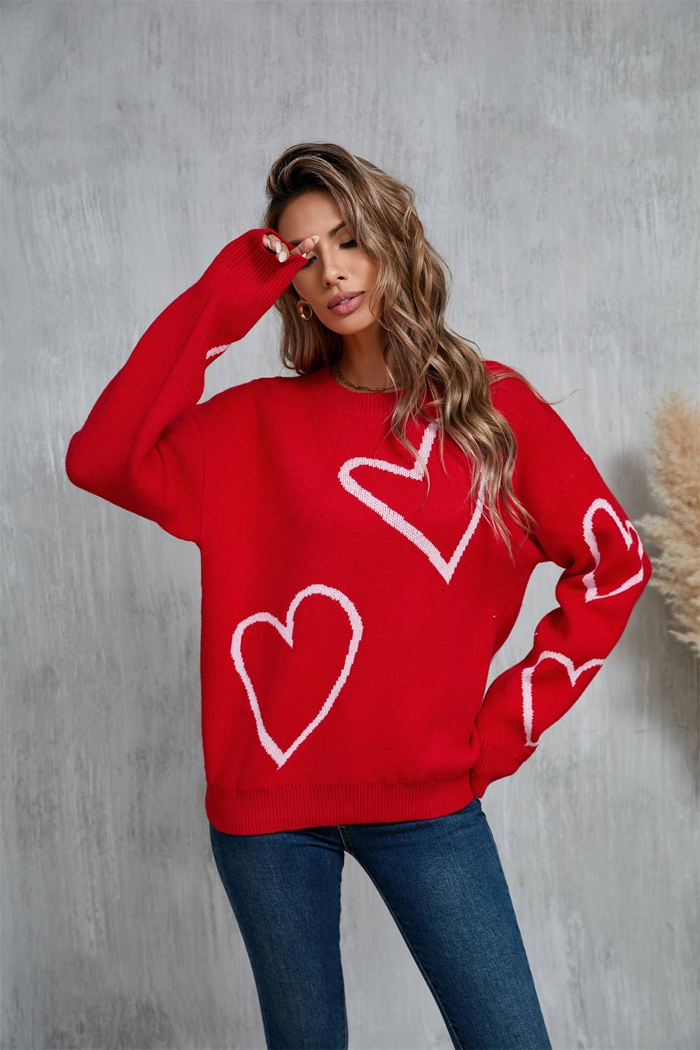 Valentine's Day color contrast heart pullover sweater